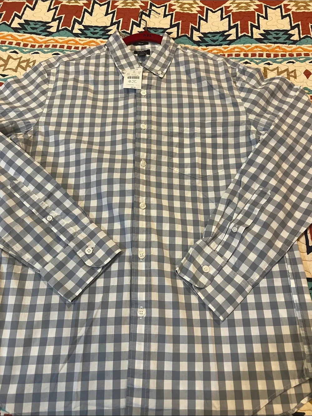 J. Crew Blue and White Gingham Button-Down Shirt